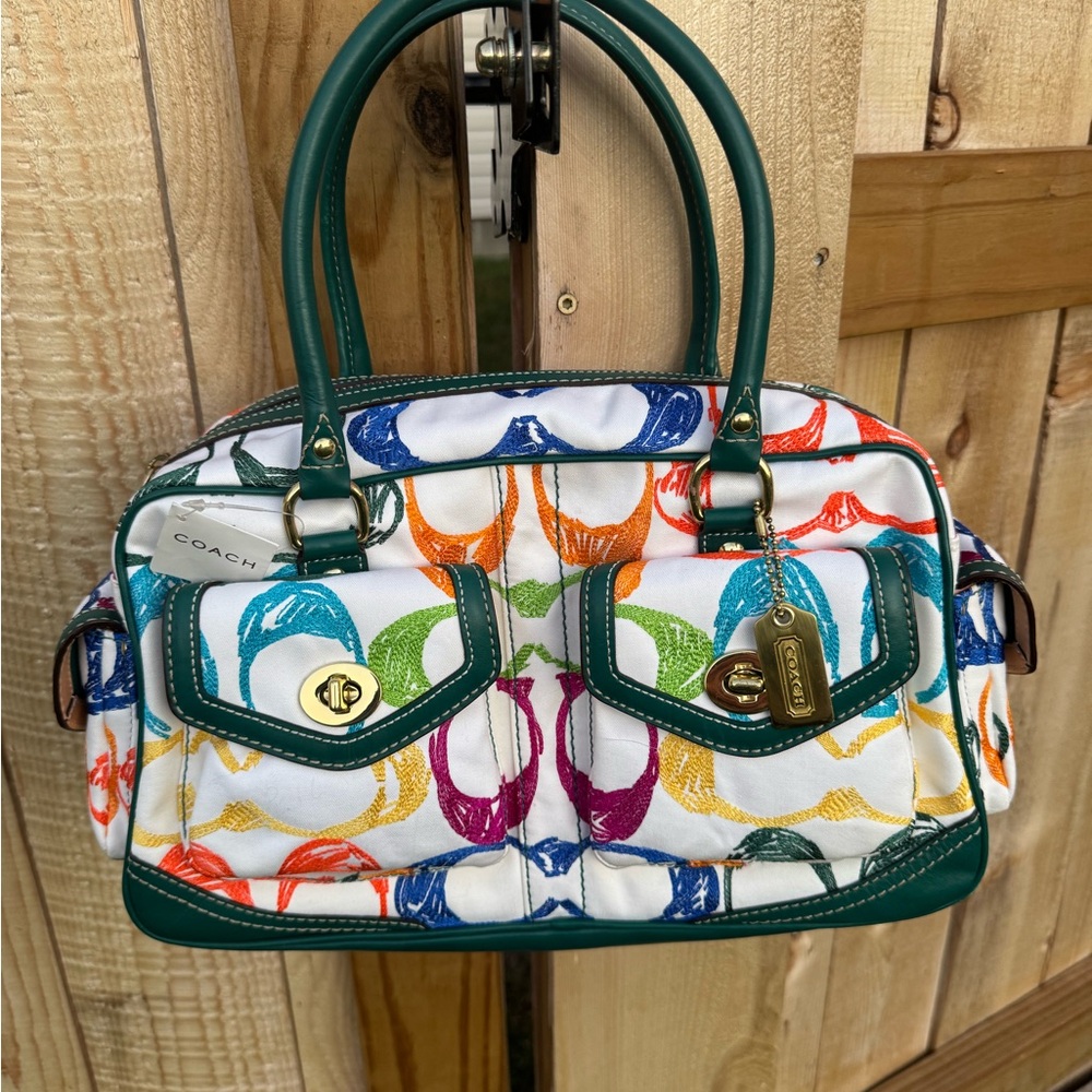Coach Tan and Green Interior Handbag